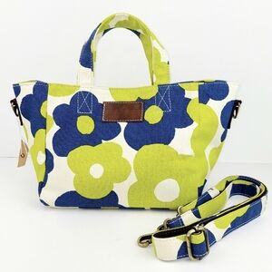Maika Floral Canvas Crossbody Tote in Blue and Lime